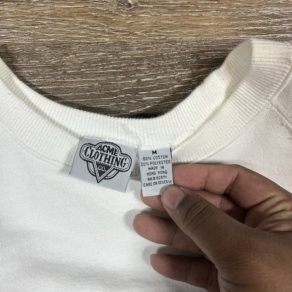Vintage Looney Tunes Sweatshirt Mens M White AMCE Clothing Co 90s Embroidered - Picture 3 of 5